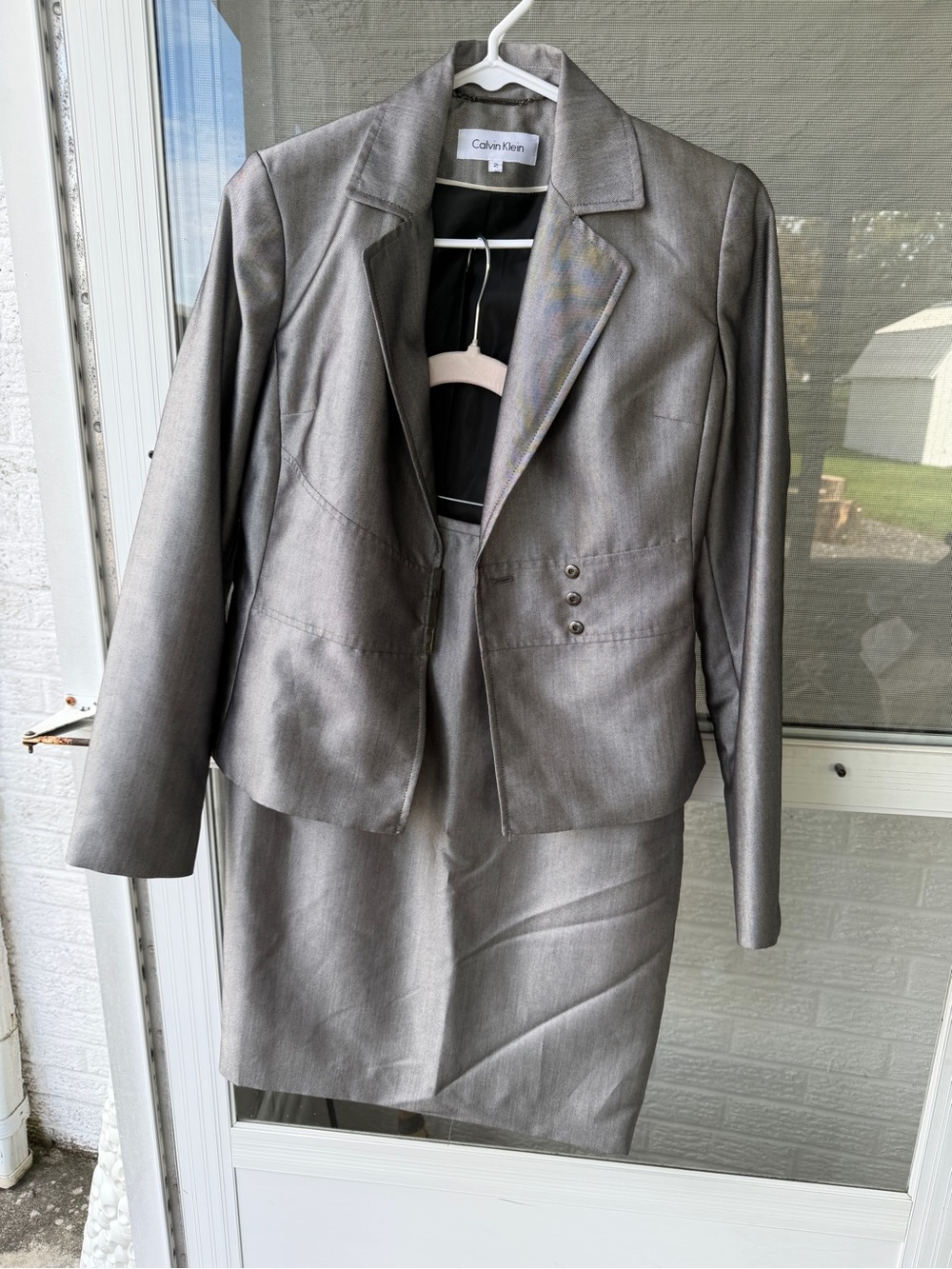 Calvin Klein Women's Silver-Gray Skirt Suit - Tailored Blazer & Pencil Skirt
